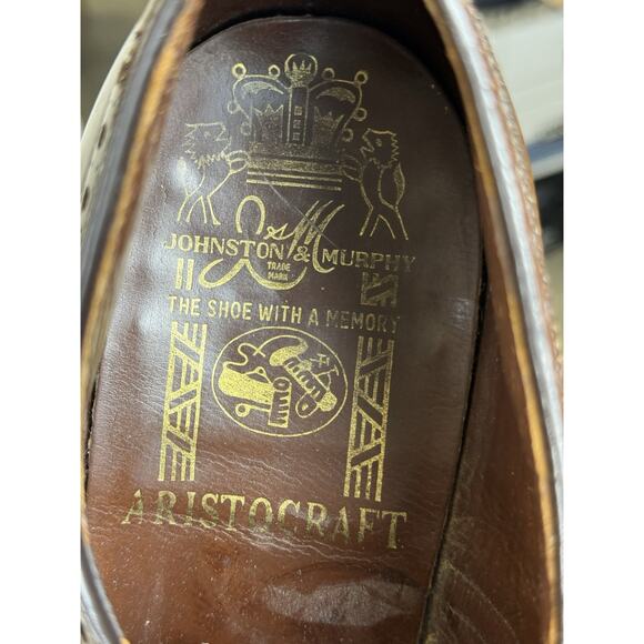 JOHNSTON & MURPHY ARISTOCRAFT Wingtip Brogue Shoe Men’s Sz 10 C/A Brown Lace VTG - Picture 7 of 10